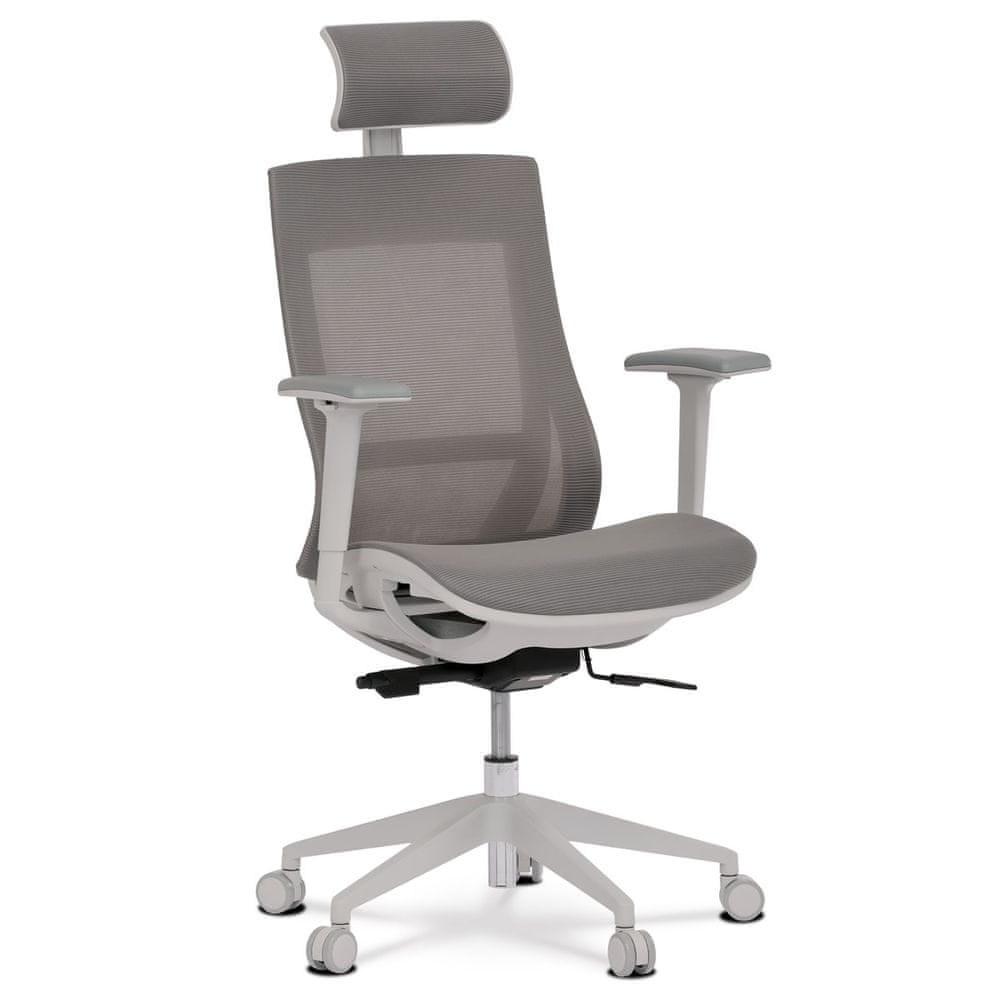 Autronic Kancelárska stolička, šedá látka, plastový kríž, 3D podrúčky, kolieska pre tvrdé podlahy